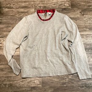 J. Crew Factory Gray Sweater with Red Plaid Trim
